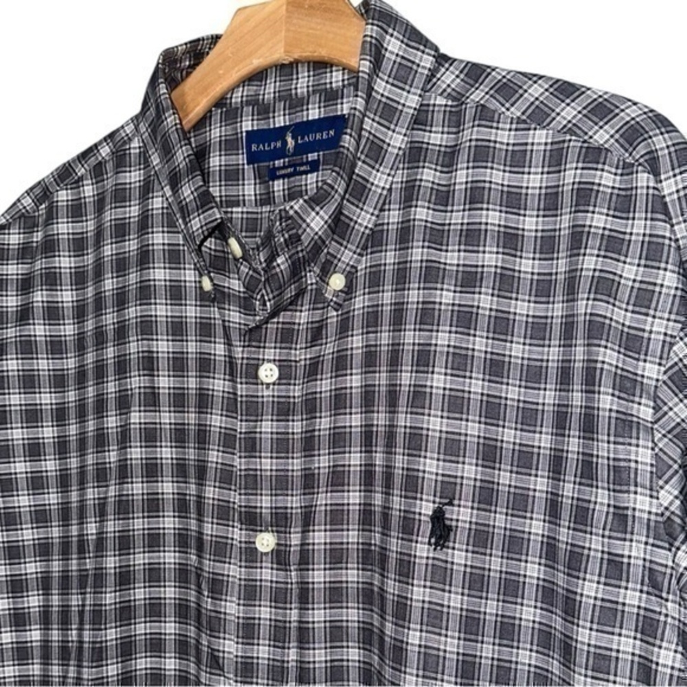 Ralph Lauren Men’s XL Gray White Checkered Plaid Luxury Twill Button Down Shirt